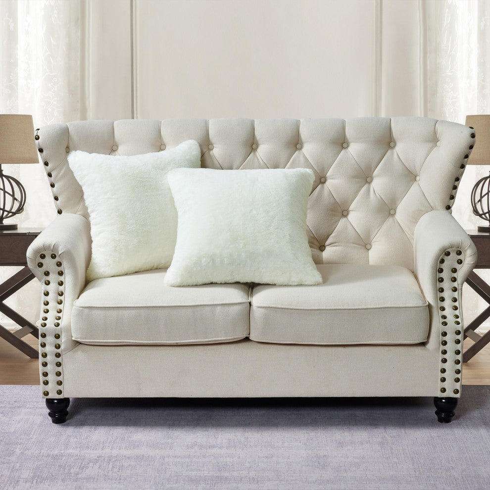 Heavy Faux Fur Throw Pillow Covers 2pcs Set, Antique White, 20''x20''