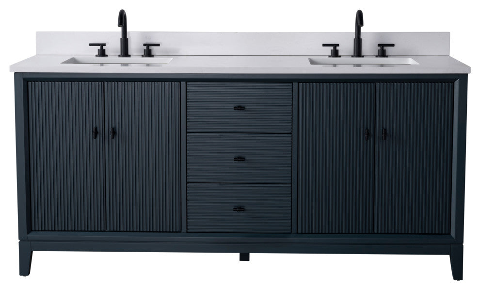 Vanity Art Bathroom Vanity with Engineered Marble Top and Sink, Walnut, 72" (Double Sink), Matte Black