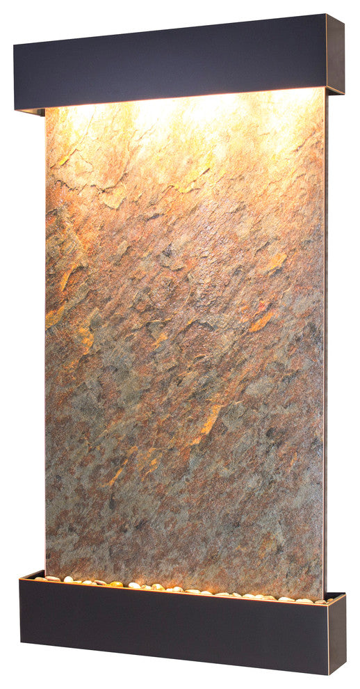 Summit Falls Water Fountain, Green Featherstone, Blackened Copper, Square
