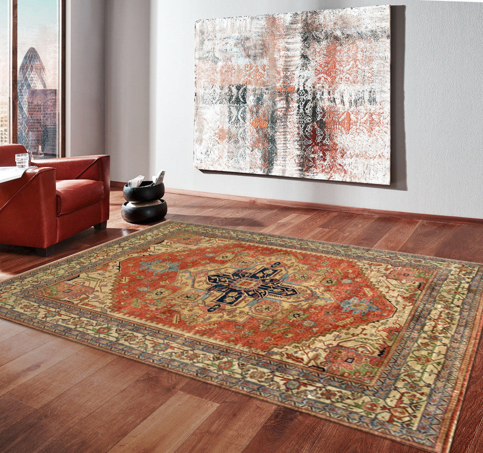Pasargad Home Serapi Collection Hand-Knotted Rust Wool Area Rug, 2'x3'