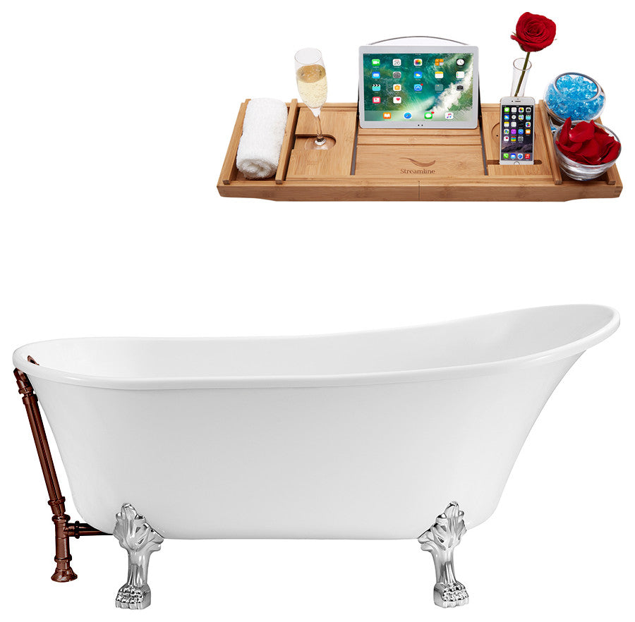 55" Streamline N343CH-ORB Clawfoot Tub and Tray With External Drain