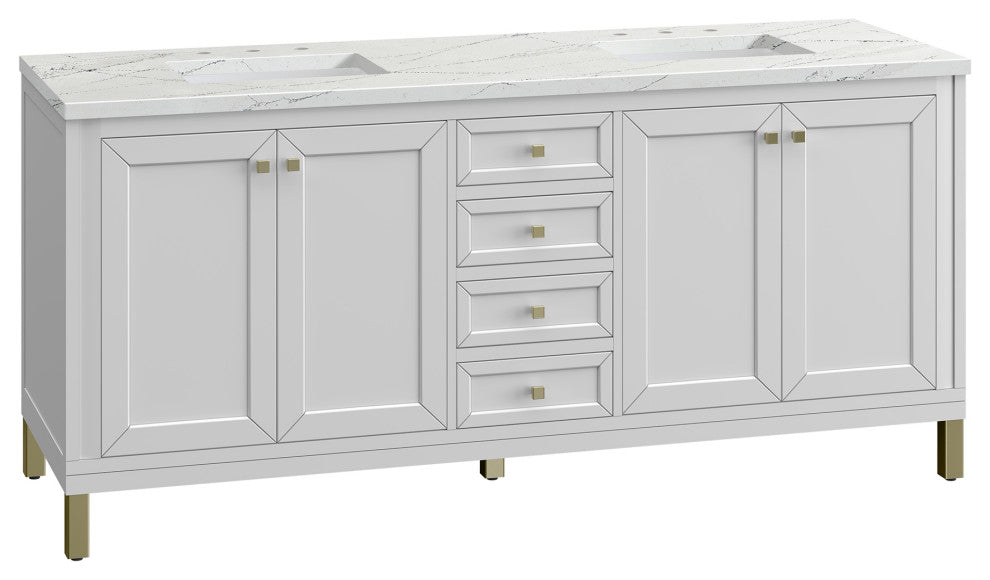 Chicago 72" Double Vanity, Glossy White, Ethereal Noctis Quartz