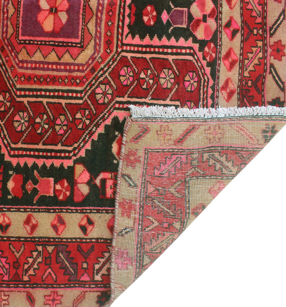 Fine Vintage Distressed Rehema Charcoal/Burgundy Runner, 4'1x10'2