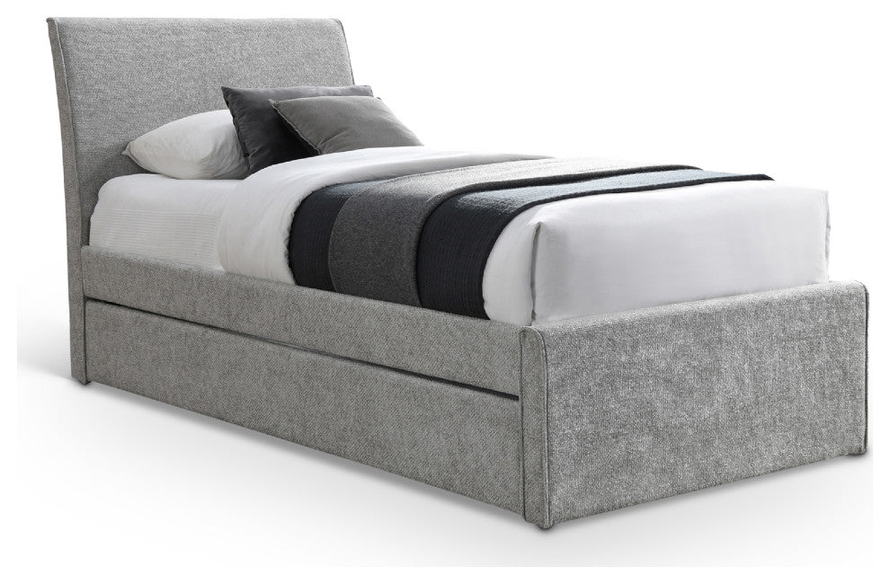 Myles Upholstered Trundle Bed, Gray, Twin, Chenille Fabric