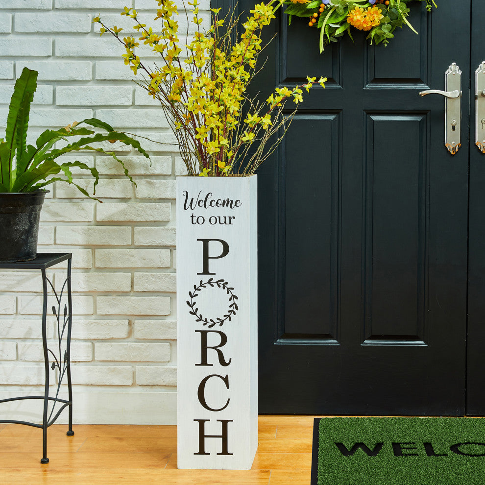 30"H Double Sided Solid White Boxed "Welcome Porch" Porch Sign