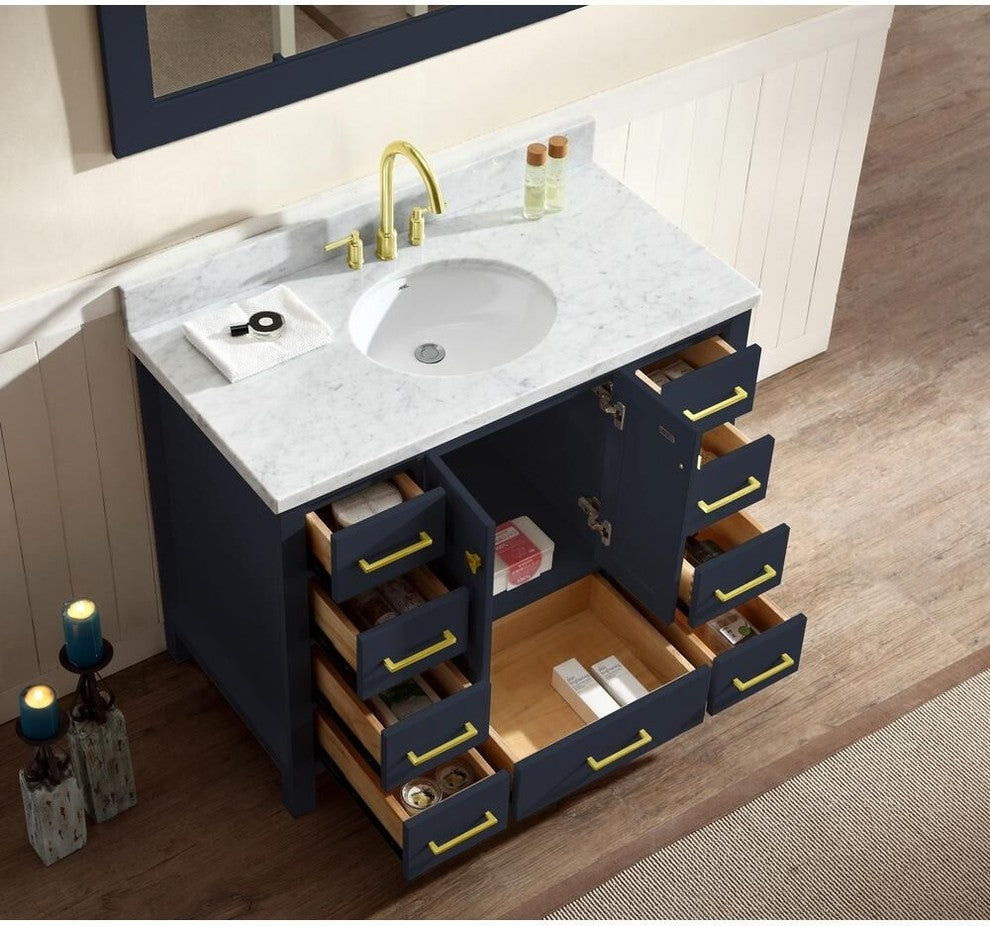 Ariel Cambridge 43" Single Sink Vanity Set, Midnight Blue, Oval Sink With Mirror