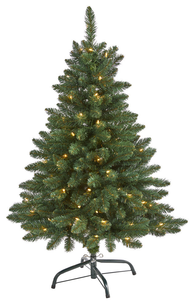 4' Northern Rocky Spruce Faux Xmas Tree W/100 Clear Lights & Bendable Branches