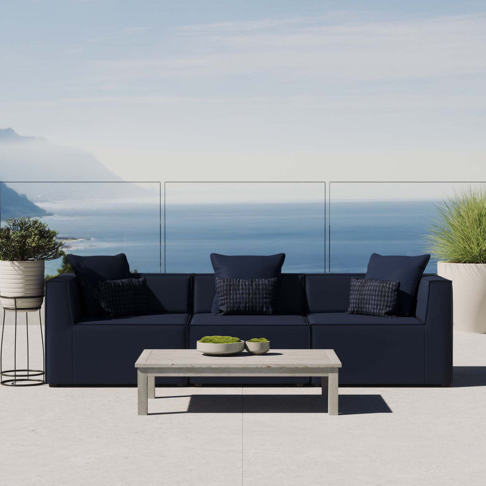 Lounge Sectional Sofa Set, Fabric, Blue Navy, Modern, Outdoor Patio Cafe Bistro