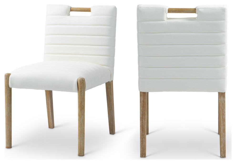 Aimee Upholstered Dining Side Chair, Cream, Vegan Leather, Natural, Set of 2