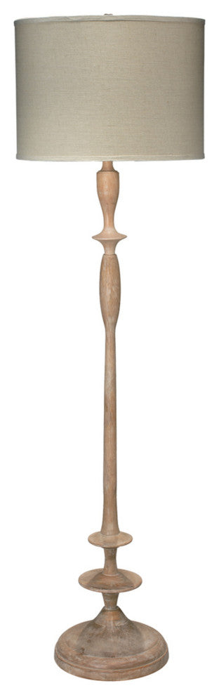 Petite Paro Floor Lamp, Bleached Wood With Large Drum Shade, Natural Linen