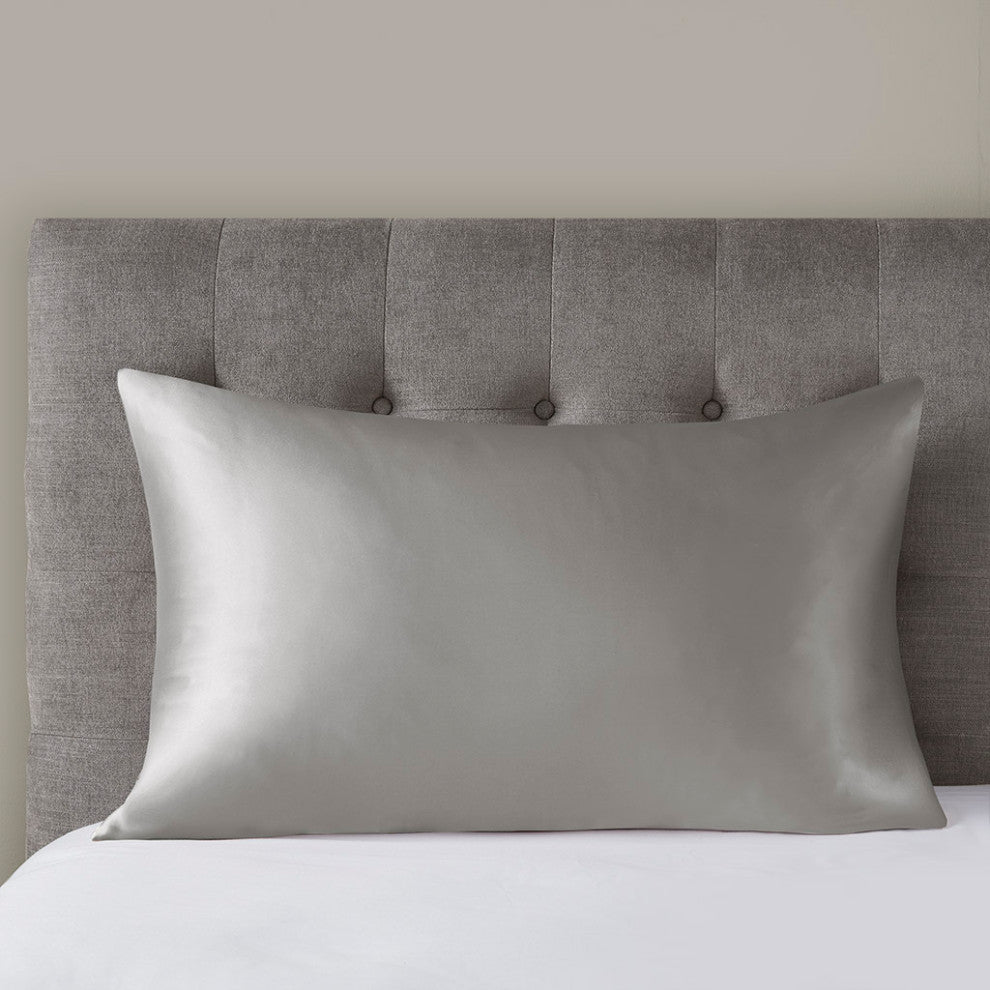 Madison Park Mulberry Silk Luxury Single Pillowcase, Gray, King