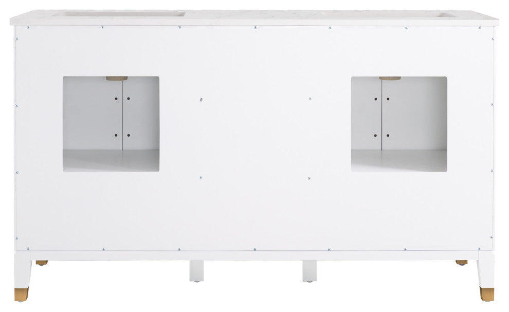 Melody Freestanding Bathroom Vanity with Wall Vanity Mirror and Quartz Top, White, 60"