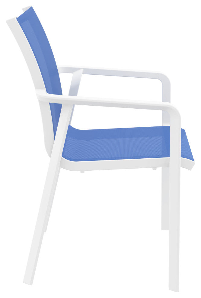 Pacific Sling Arm Chair, Set of 2, White Frame/Blue Sling