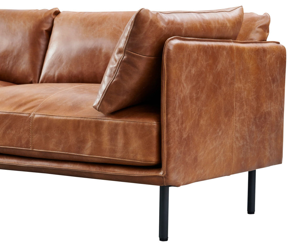 Venezia Industrial Modern Leather Sofa - Light Brown Leather