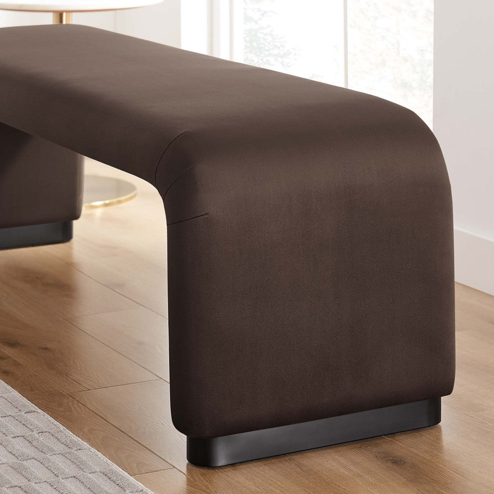 Koda Performance Velvet Waterfall Long Bench, Black Chocolate Brown