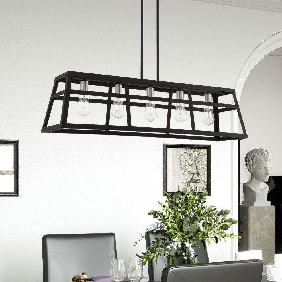 Schofield 5 Light Black With Brushed Nickel Accents Linear Chandelier