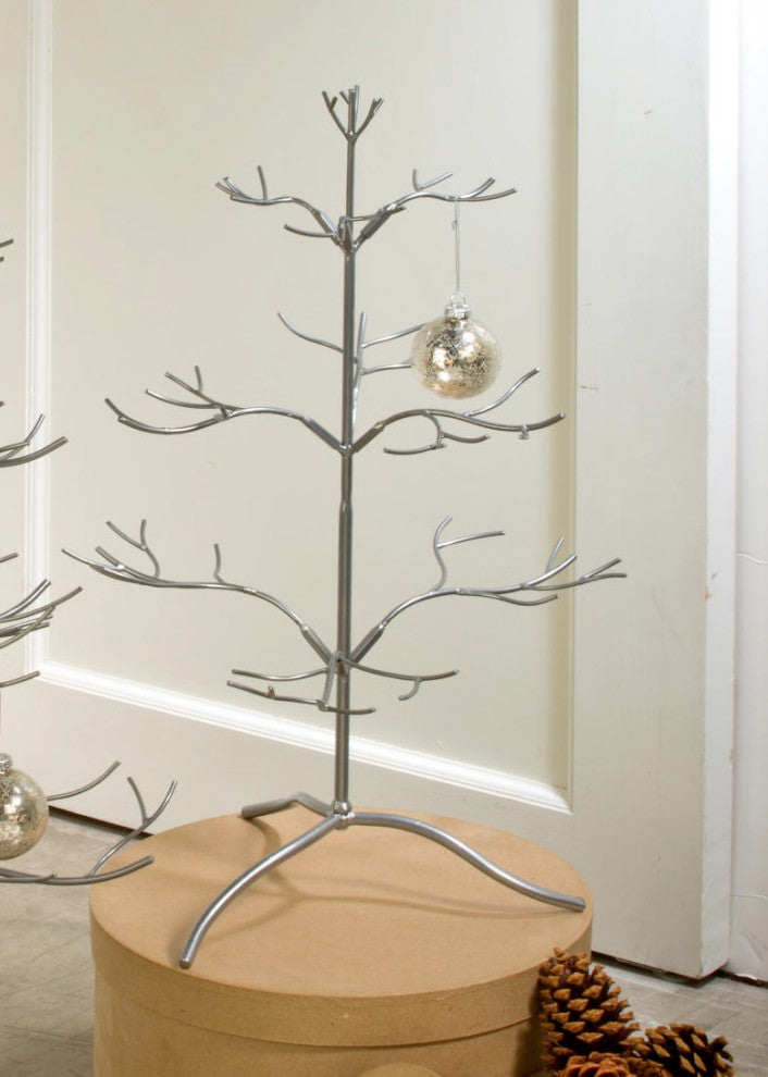25"H Metal Ornament Tree, Silver