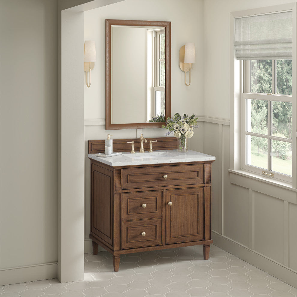 Lorelai 36" Single Vanity, Mid-Century Walnut, 3 CM Lime Delight Top