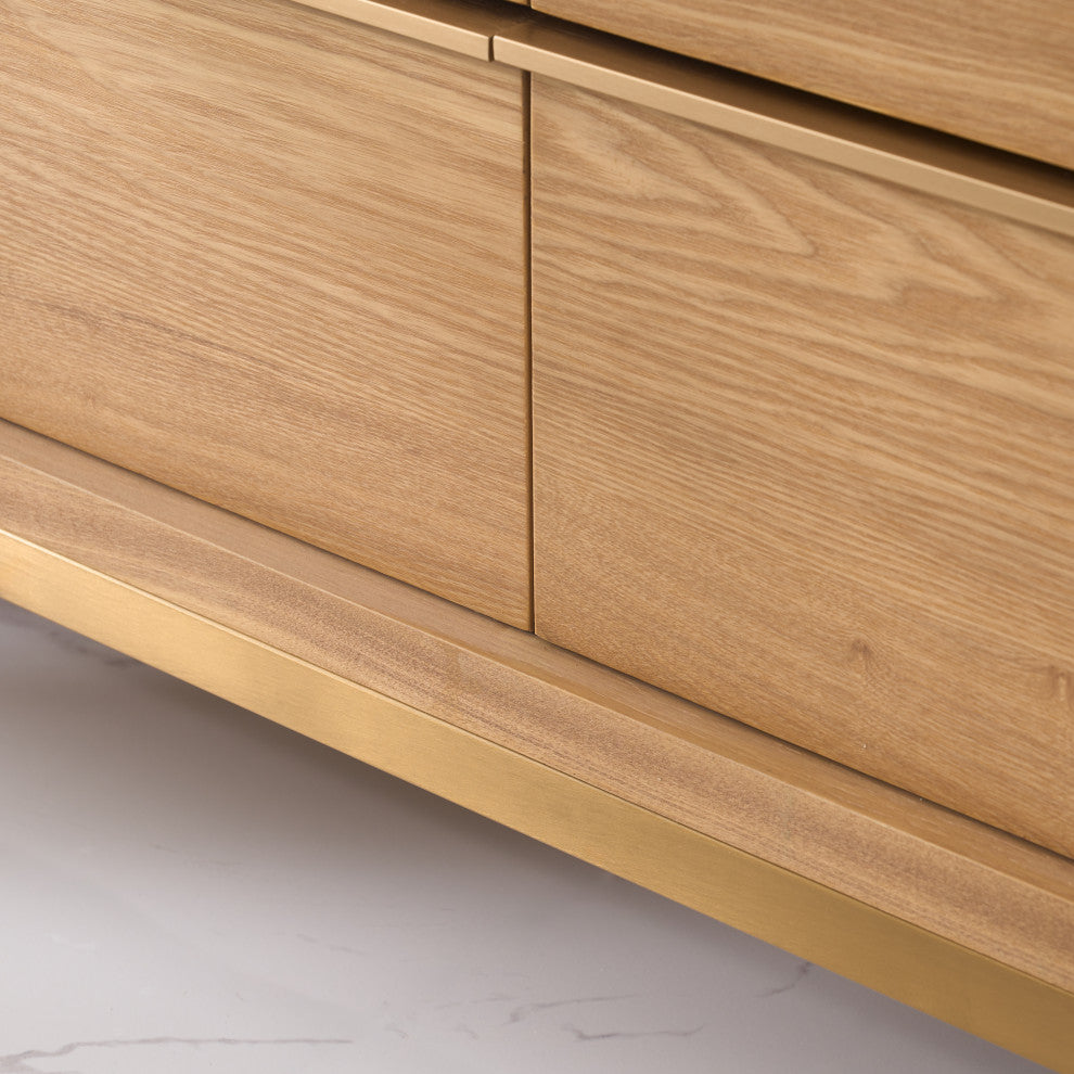 Nolan Freestanding Bathroom Vanity with Quartz Top, Light Oak, 60"