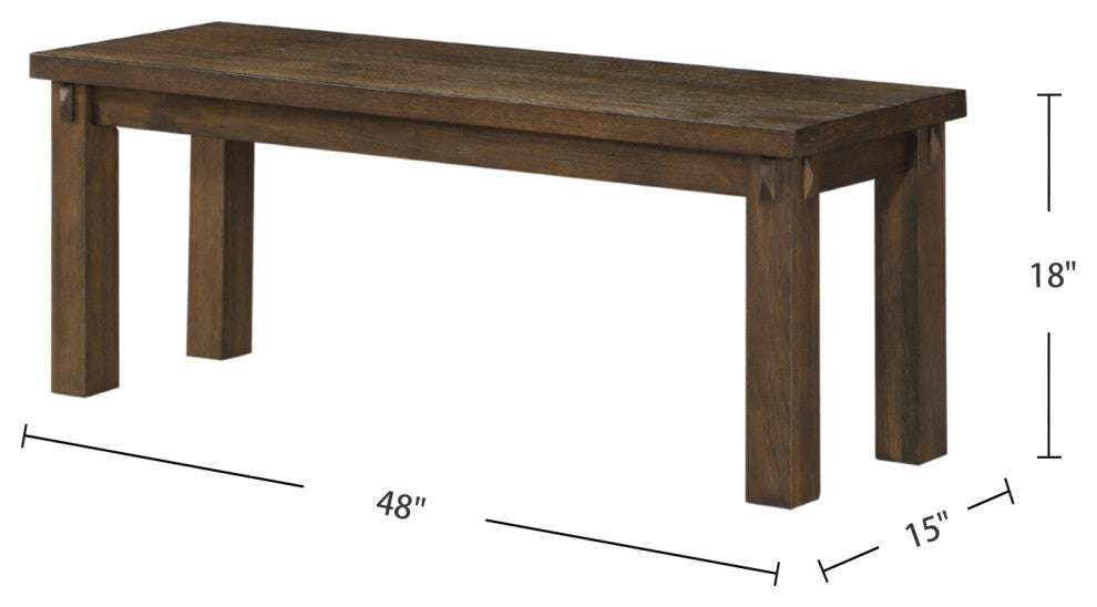 Wood Dining Bench, Dark Oak Finish