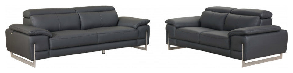 2-Piece Indoor Dark Gray Italian Leather Five Person Seating Set