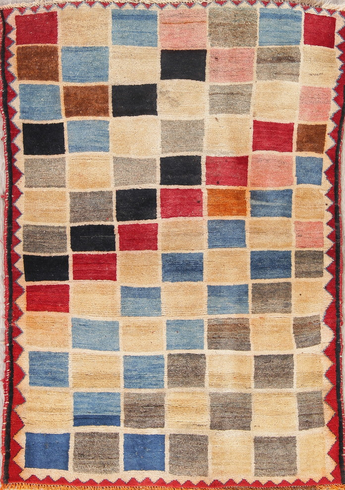 Consigned, Plaid Persian Design Hand-Knotted Vintage Oriental Rug, 4'7"X3'2"