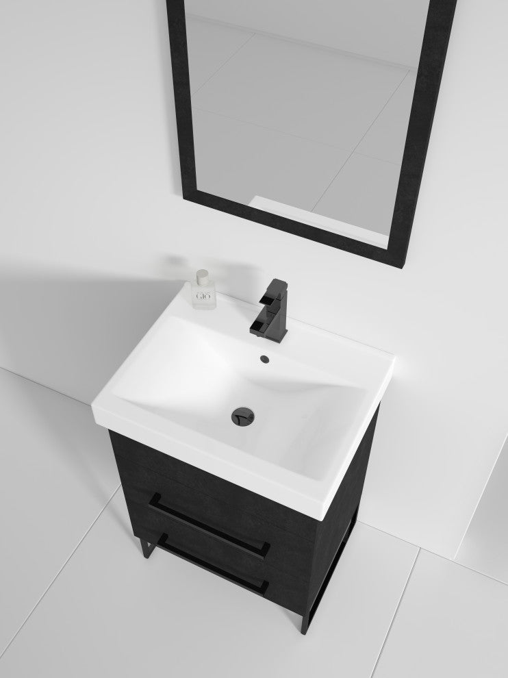 Fine Fixtures Modern Vanity Set, Black Marble, 24", Black Hardware