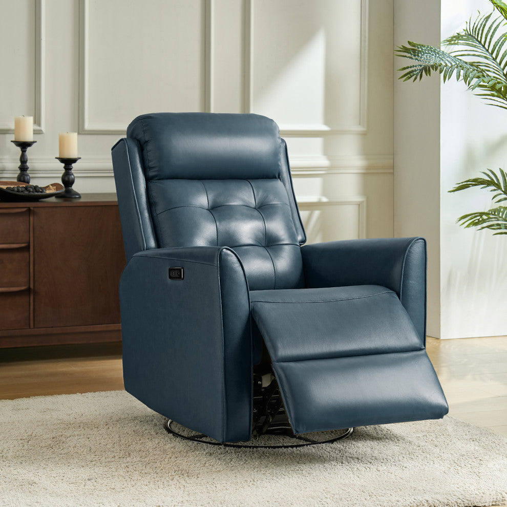 Mid-Century Leather Powered Recliner Armchair With Turfed Backrest, Turquoise