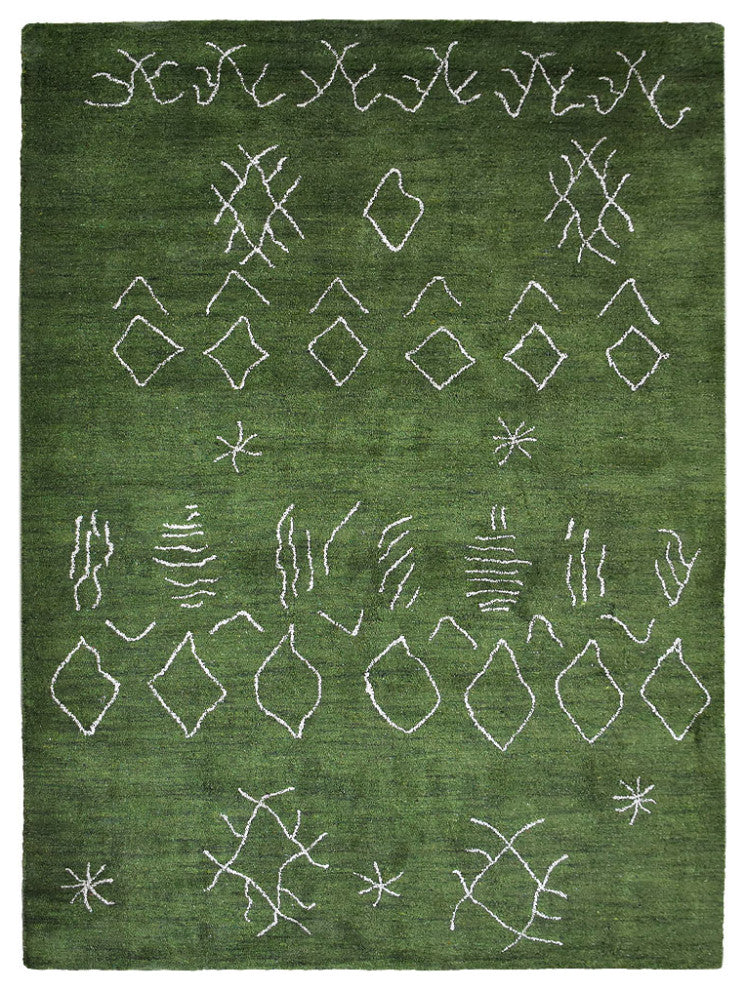 HAND KNOTTED LOOM SILK AREA RUGS-6'x9',Rectangle,Green White,Contemporary