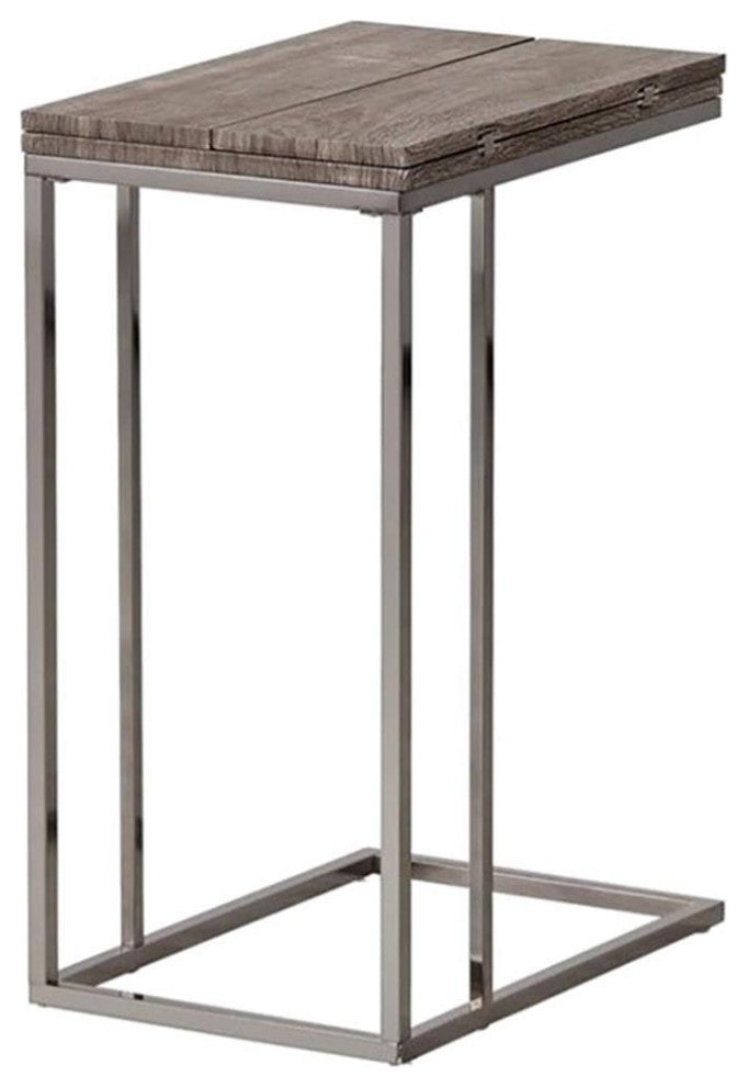 Snack Table With Nickel Base, Weathered Gray