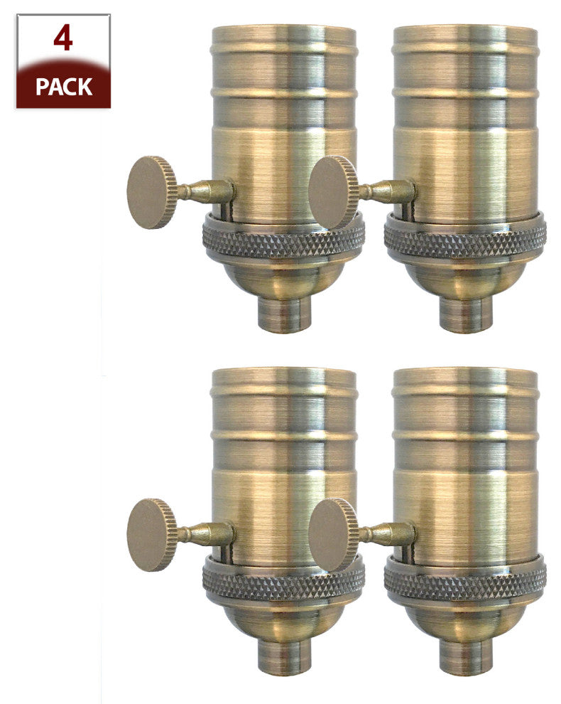Royal Designs, Inc. 3 Way Vintage Lamp Socket, Antique Brass, Set of 4