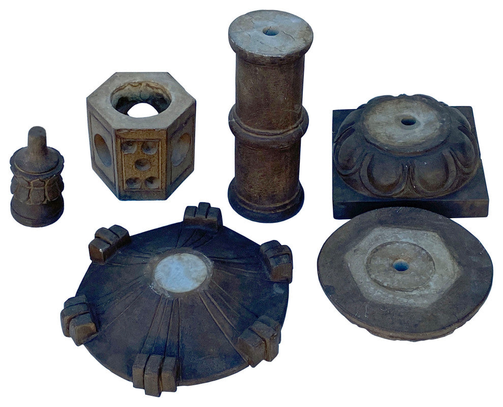 Oriental Zen Gray Stone Hexagon Tower Garden Lantern Statue Hcs7095