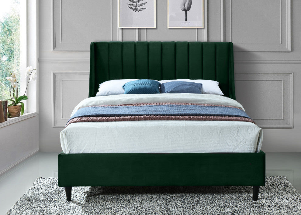 Eva Velvet Upholstered Bed, Green, Full