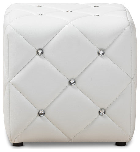Larissa White Faux Leather Ottoman