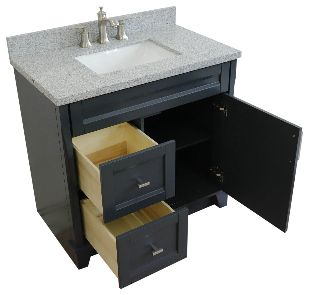 37" Single Sink Vanity, Dark Gray Finish With Gray Granite