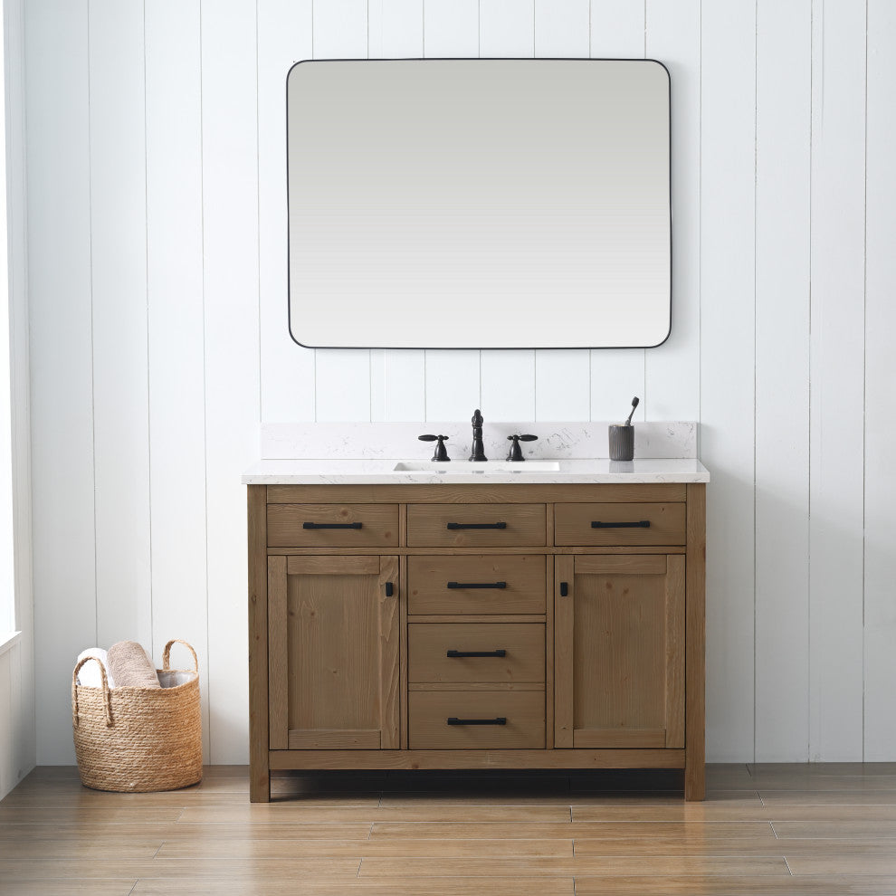 Jasper 48" Bathroom Vanity, Textured Natural, Ariston White Engineered Stone Top