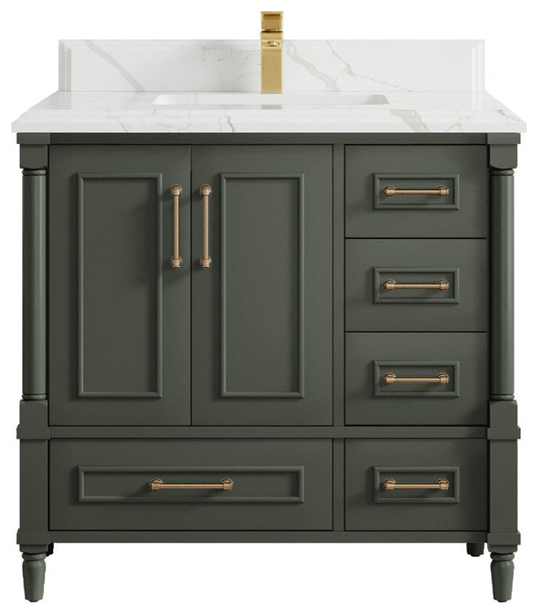 Aberdeen 36 Center Sink Bath Vanity in Pewter Green 1.5" Calacatta Laza