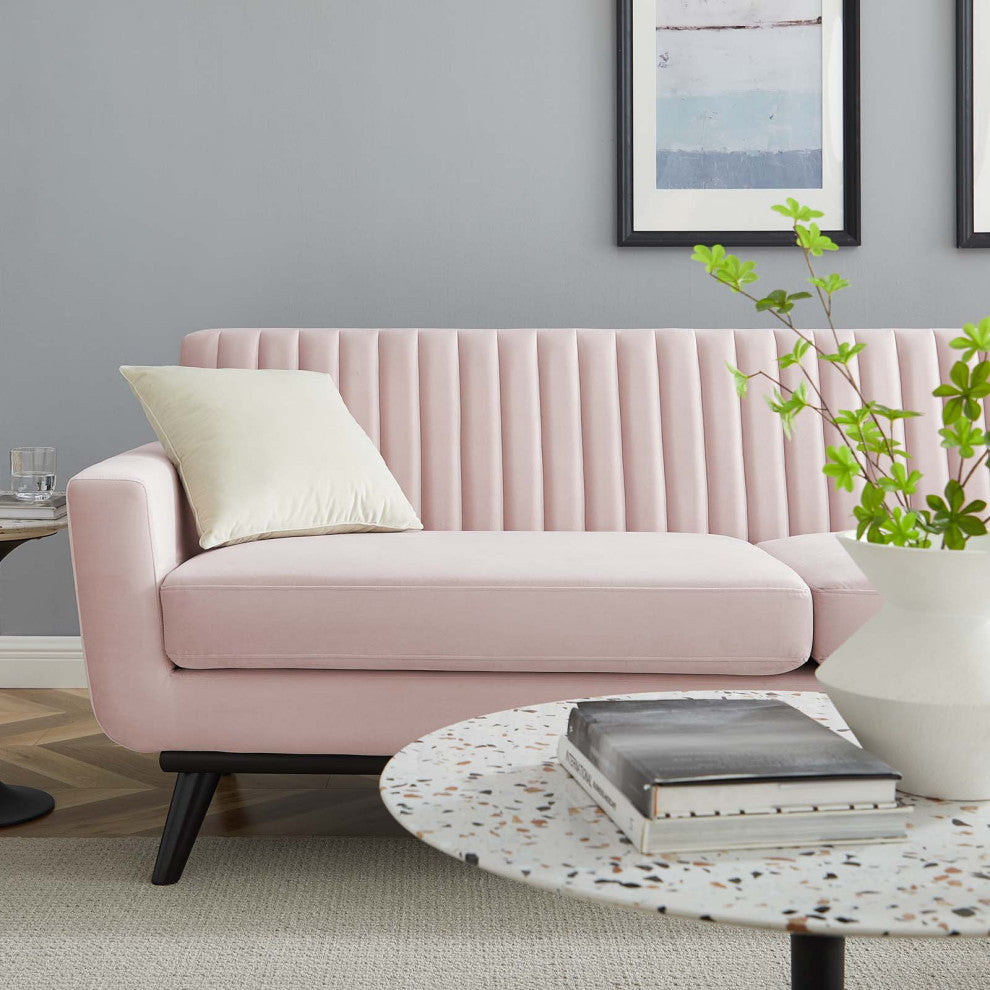 Engage Channel Tufted Performance Velvet Sofa Pink