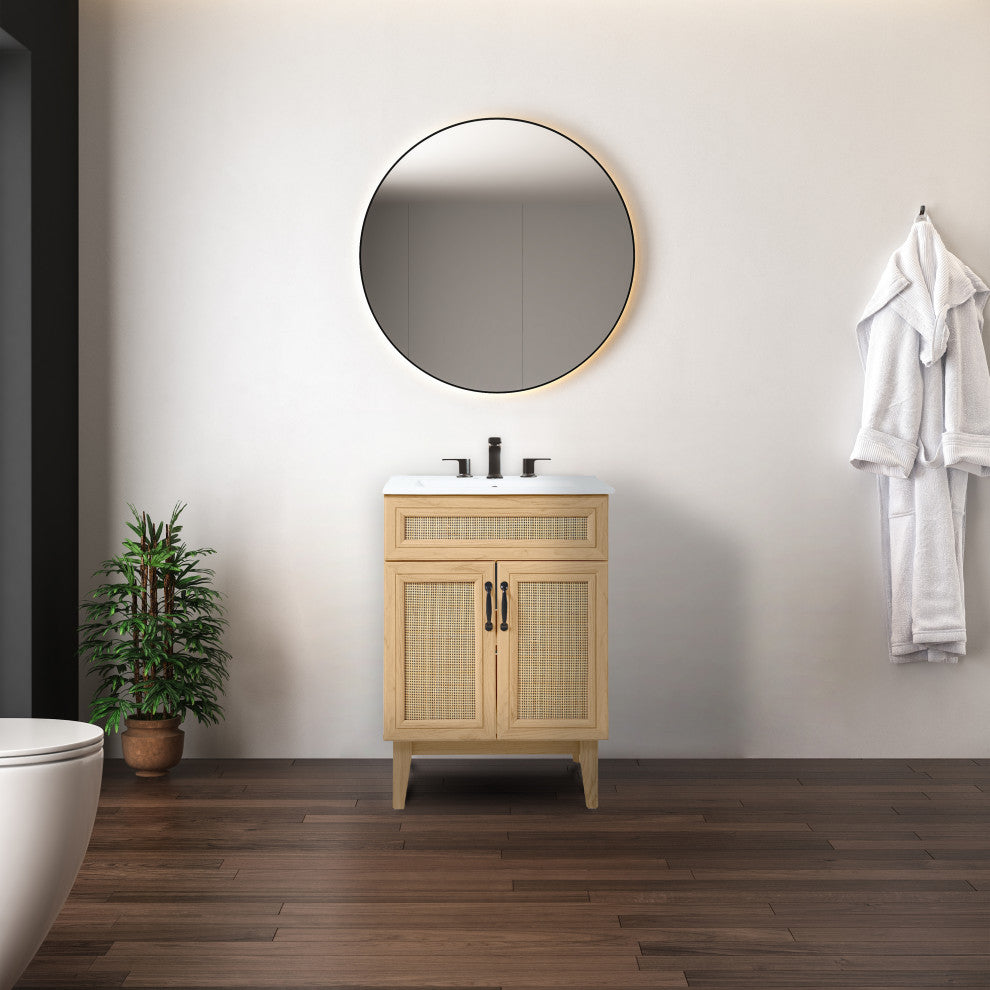 24" Modern Farmhouse 2-Shelf Bath Vanity Cabinet Only (Sink Basin not Included)