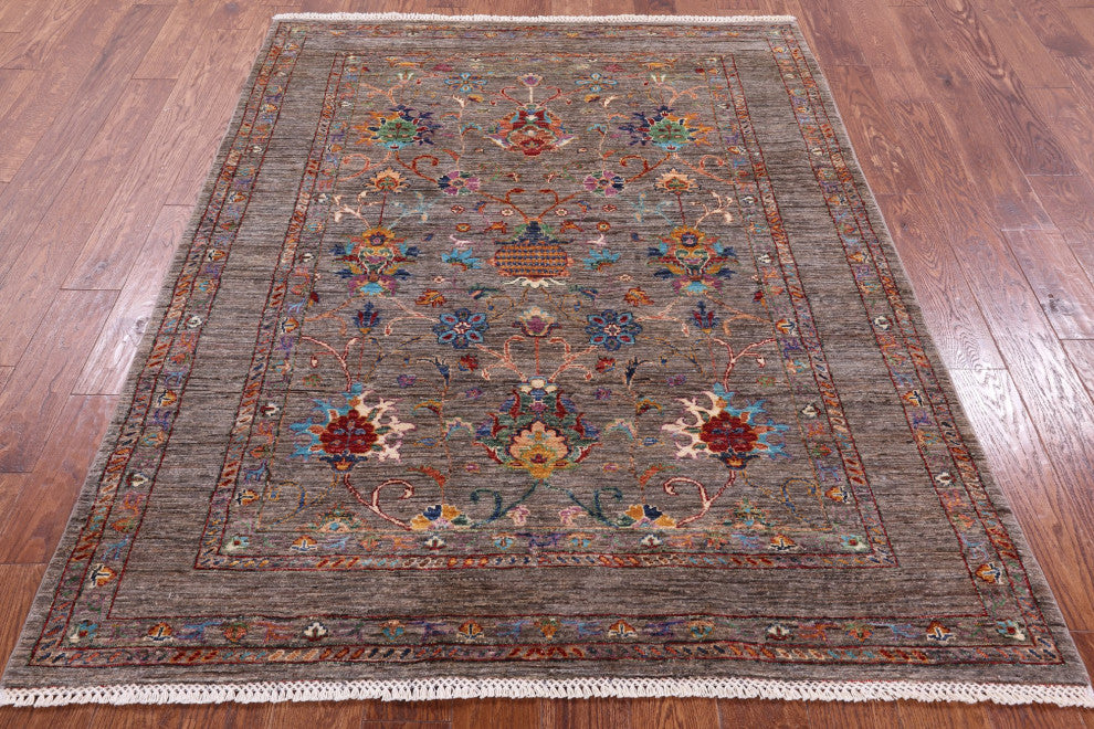 5' 2" X 6' 5" Hand Knotted Persian Tabriz Wool Rug Q9966