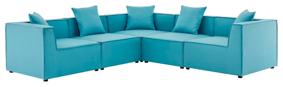 Lounge Sectional Sofa Set, Fabric, Blue, Modern, Outdoor Patio Balcony Garden