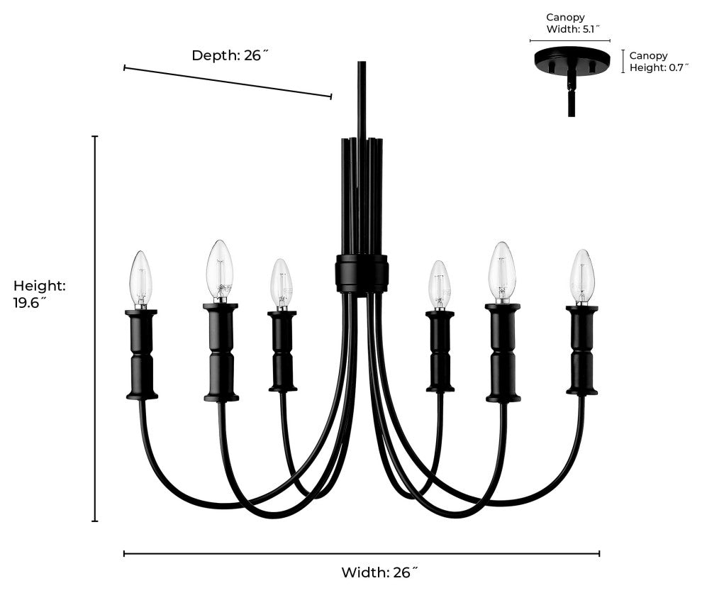 6 Light 26 in. Matte Black Chandelier