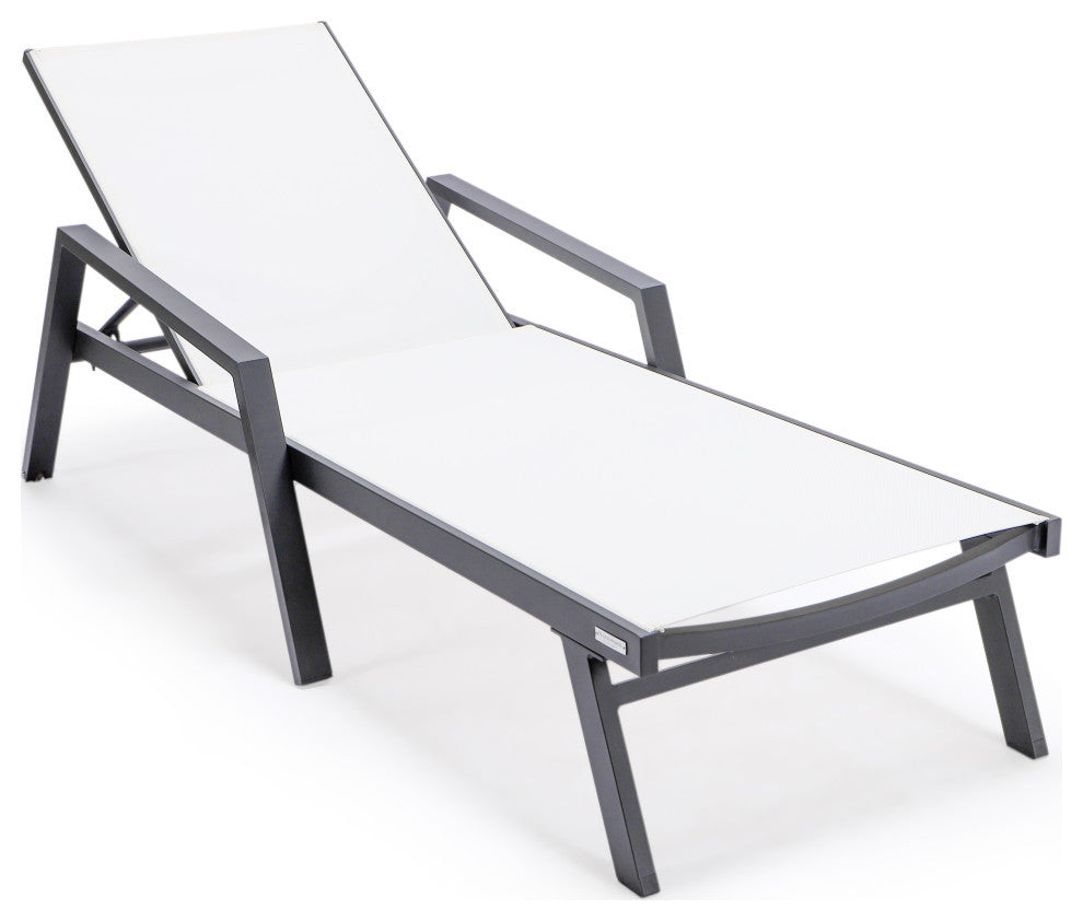 LeisureMod Marlin Outdoor Patio Stackable Chaise Lounge Chair with Arms Set of 2, White