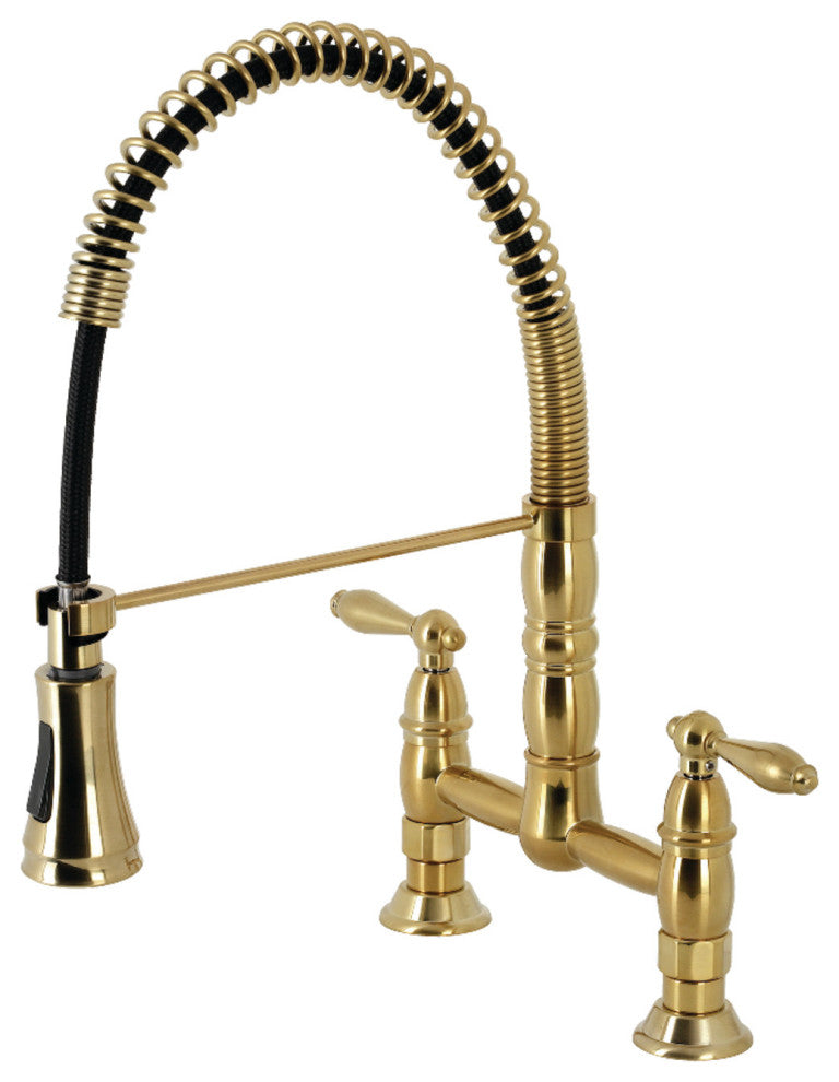 GS1277AL Two-Handle Deck-Mount Pull-Down Sprayer Kitchen Faucet, Brushed Brass