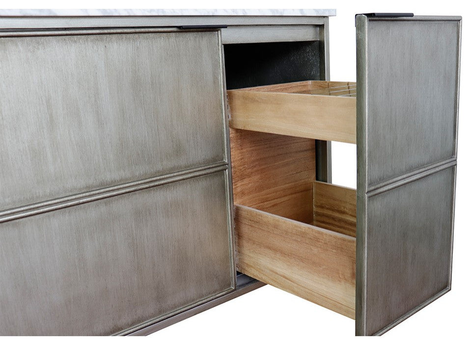 37" Single Wall Mount Vanity, Linen Brown Finish With Gray Granite Top