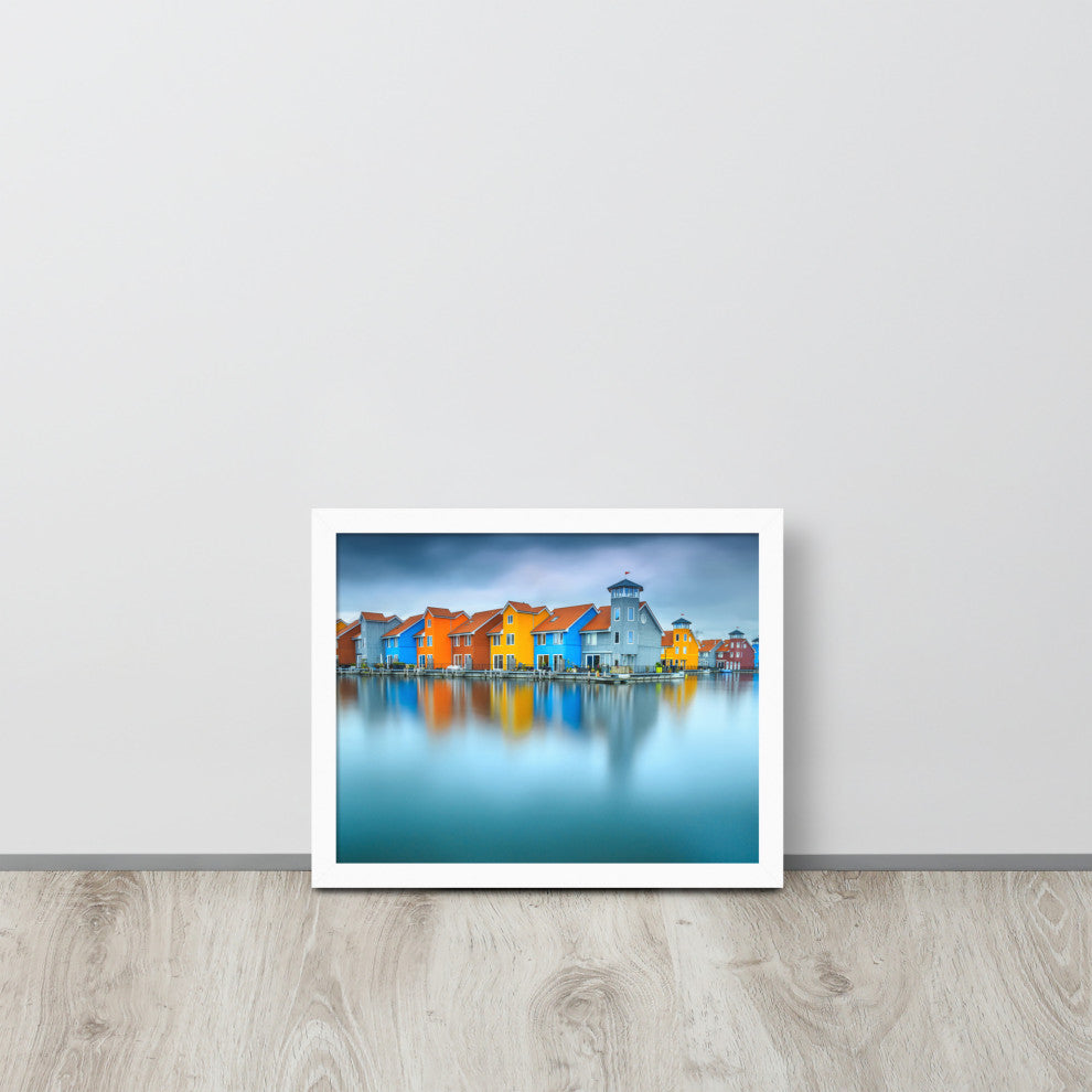Blue Morning at Waters Edge Landscape Framed Photo Paper Wall Art Prints, White, 11" X 14"