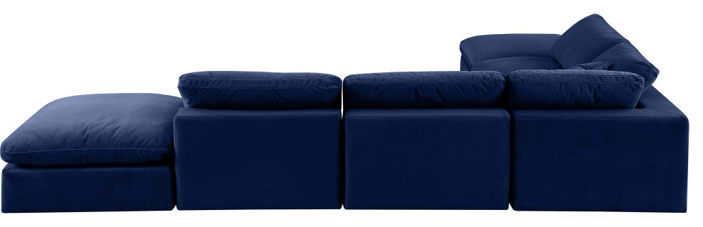Comfy Upholstered L-Shaped Modular Sectional, Navy, 6-Piece: 3 Armless Chair, 1 Corner Chair, 2 Ottoman, Velvet