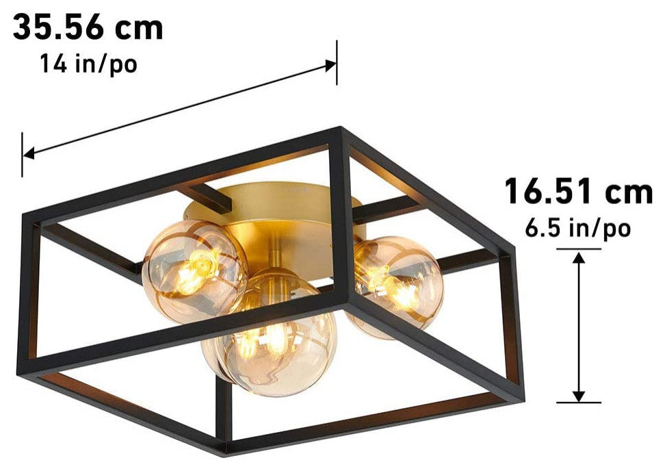 Artika Griffintown Flushmount Light Fixture, Black and Gold