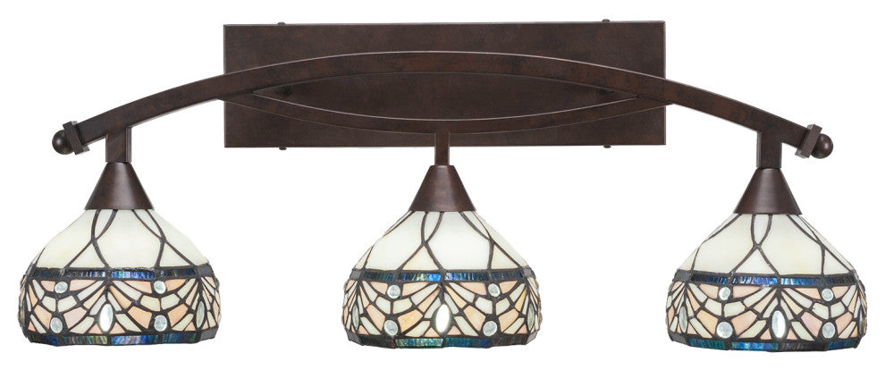 Bow 3-Light Bath Bar, Bronze Finish with 7" Royal Merlot Art Glass