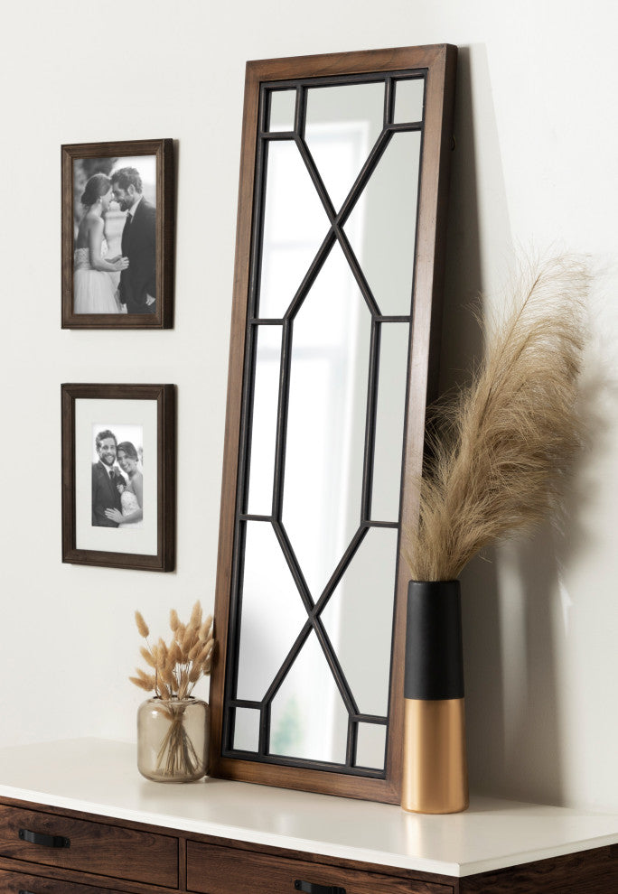 Mavis Framed Wall Mirror, Rustic Brown, 16x42